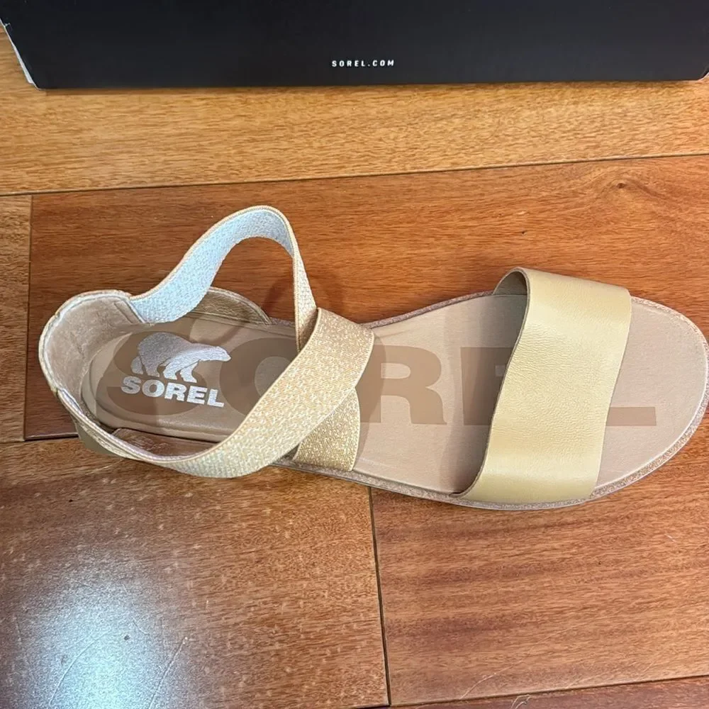 NWT Sorel Ella II Sandals Honest‎ Beige NL4041-246 Elastic Strap Flat Women's 11